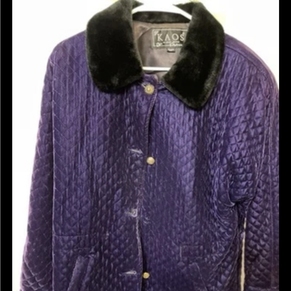 KAOS by Andy‎ Jones Purple Quilted Velvet  Jacket Coat Button off but included